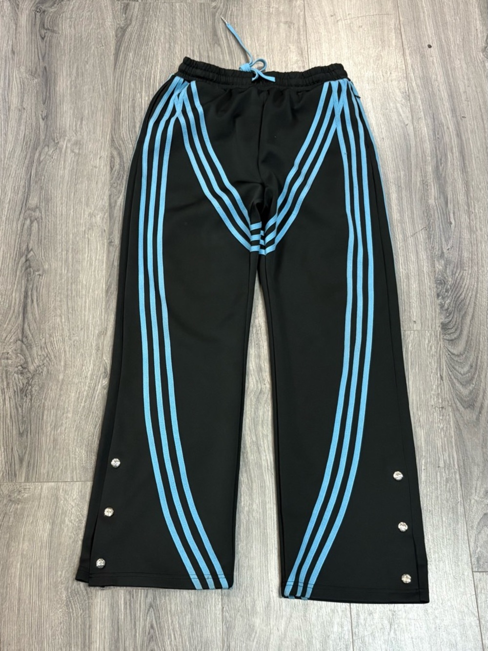 MMM Black Track Pants with Sky Blue Stripes